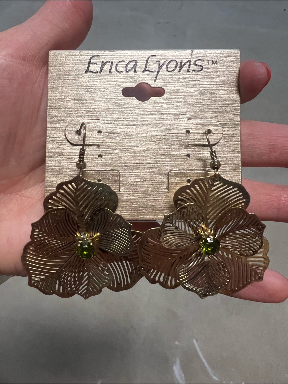 Erica Lyons Gold Leaf Filigree Dangle Earrings with Leaf Motif